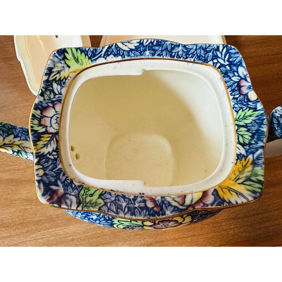 Rare Royal Winton chintz blue Anemone teapot with matching plate/display stand - Picture 6 of 10